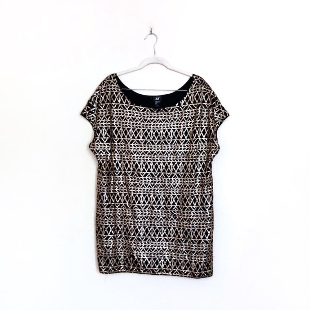 H&M Black & Gold Sequined T-shirt